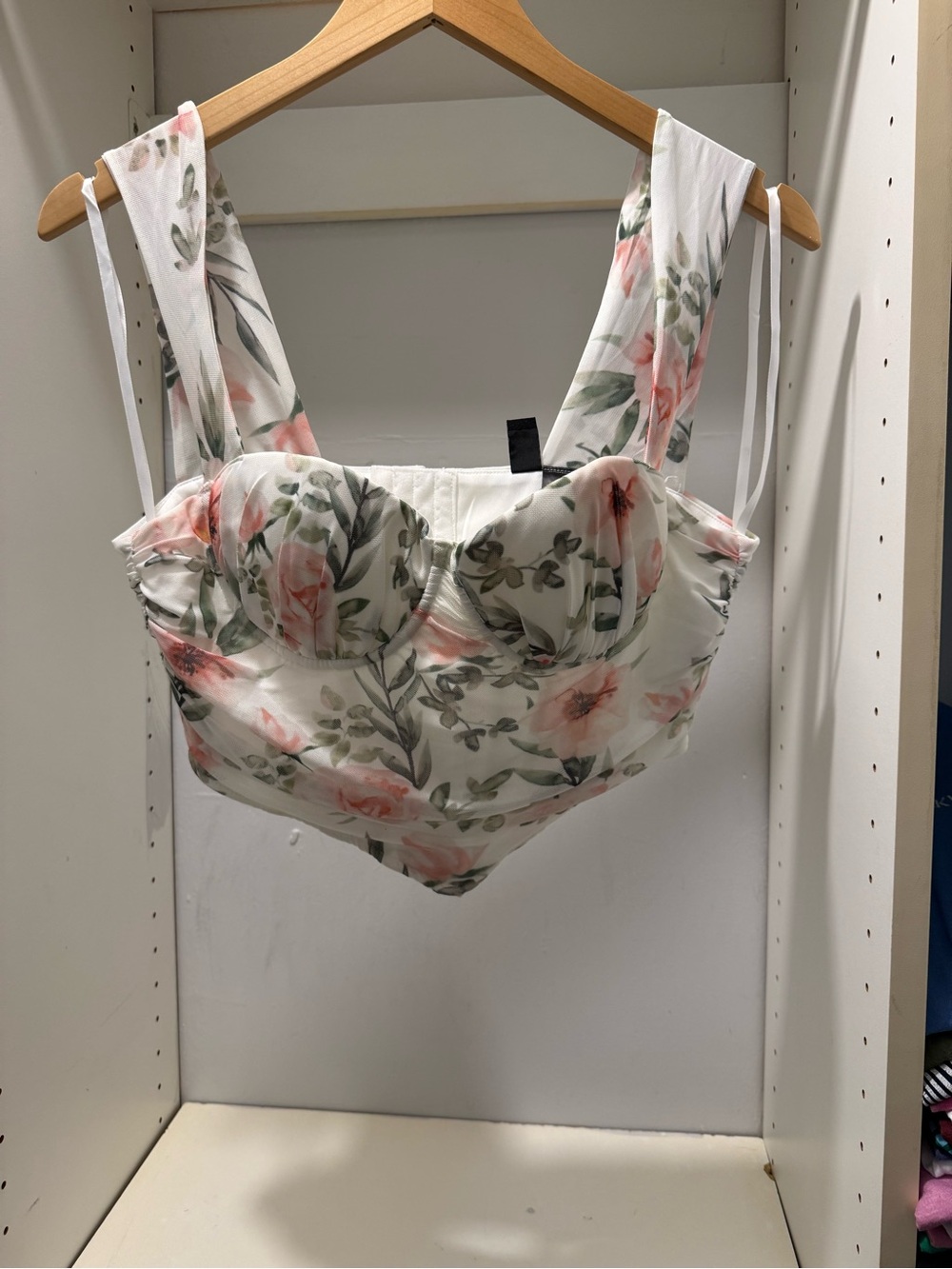 Windsor White Floral Bustier Crop Top with Pink & Green Print